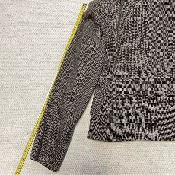 Banana Republic Brown Herringbone Blazer Jacket Removable Fur Collar Size 0P - Picture 9 of 10